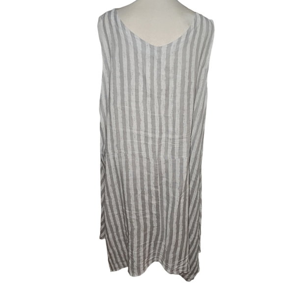 Linen Italy Tunic Dress Grey & White Stripe Bohemian Pockets - Picture 3 of 8